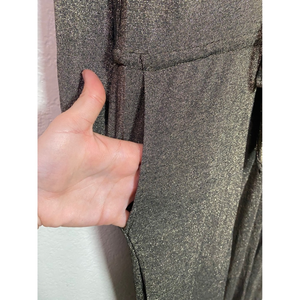 JYORK THE LABEL Metallic Gold Olive Tie Front Maxi Dress Pockets M/L USA - Picture 4 of 11